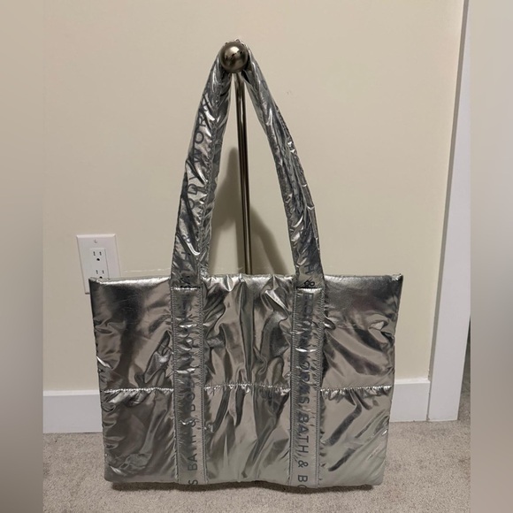 Bath & Body Works Handbags - Bath & Body Works Metallic Silver Tote